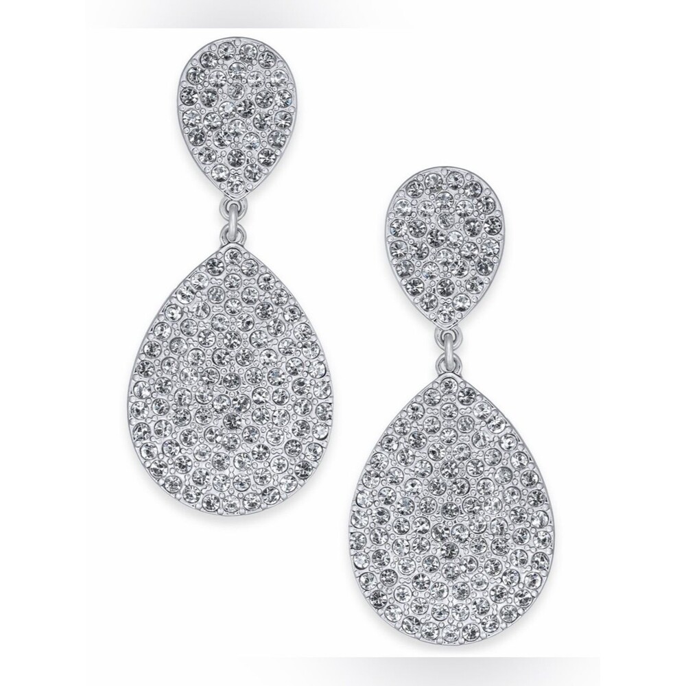INC International Concepts Silver Crystal Pavé Teardrop Dangle Earrings